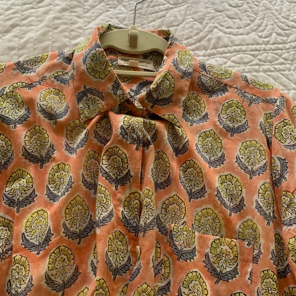 Peach colored light cotton shirt from Provence. Long sleeve